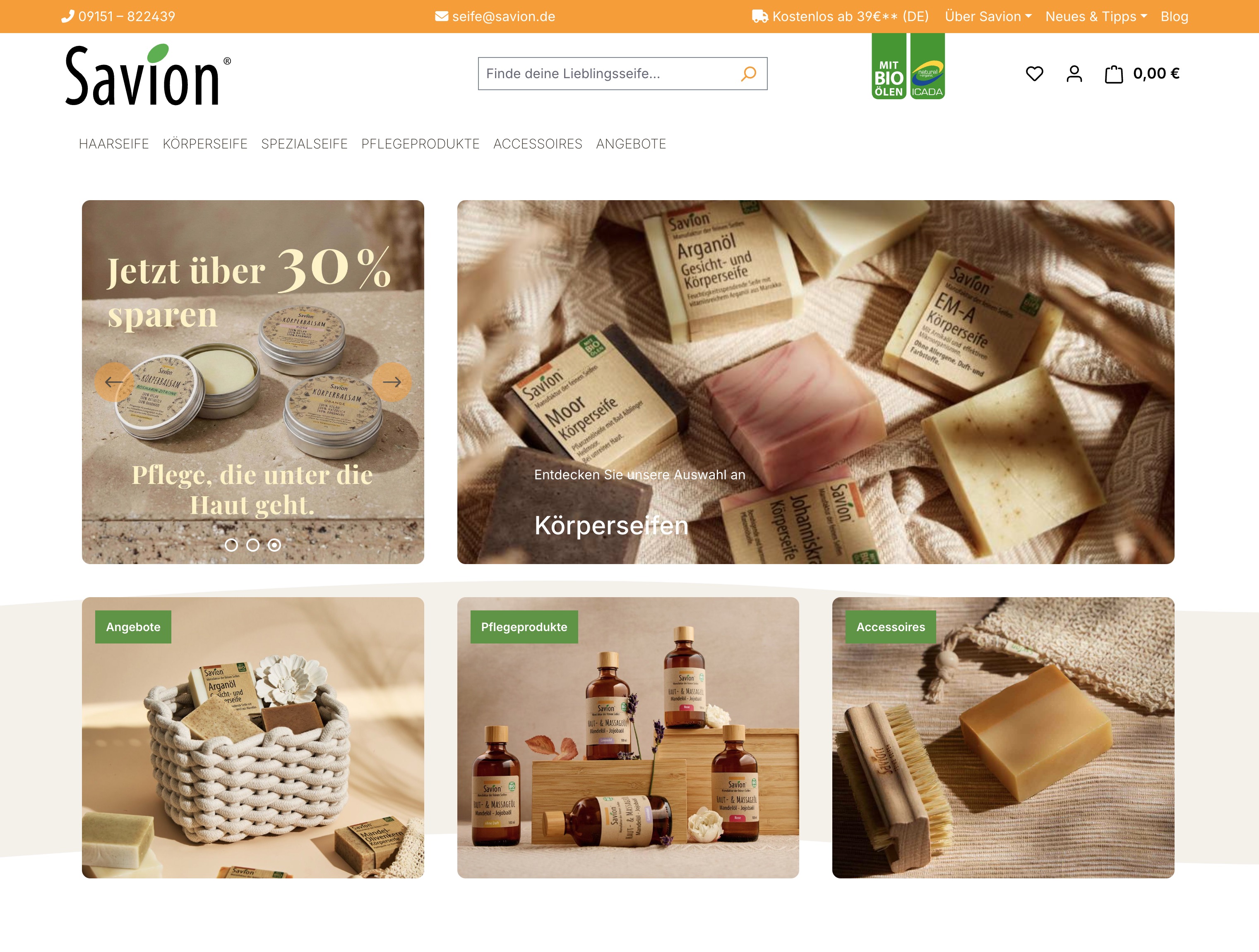 Shop-Screenshot vom Projekt Savion